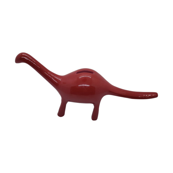 Red Metal Dinosaur Coin Bank Piggy Bank Brontosaurus Kids Decor RARE Vintage - Picture 1 of 9